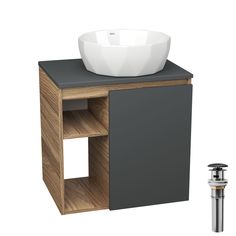 Тумба Bau Dream Blackwood 60 правая,графит,раковина BAU Diamond D40,выпуск клик клак Bauedge