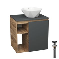Тумба Bau Dream Blackwood 60 правая,графит,раковина BAU Crystal 40х40,выпуск клик клак Bauedge