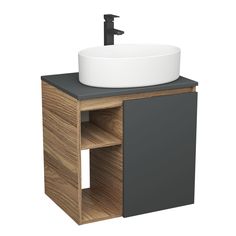 Тумба Bau Dream Blackwood 60 правая,графит,раковина BAU Nimb 50х36,смеситель Hotel Black Bauedge