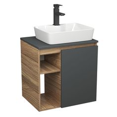 Тумба Bau Dream Blackwood 60,раковина BAU Cerama 48х37 белая,смеситель Hotel Black Bauedge