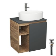 Тумба Bau Dream Blackwood 60,графит,раковина BAU Nimb 50х36,смеситель Hotel Still,выпуск Bauedge