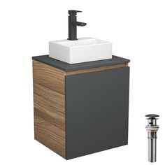 Тумба Bau Dream Blackwood 50 графит,раковина BAU Cerama Mini,смеситель Hotel Black,выпуск Bauedge
