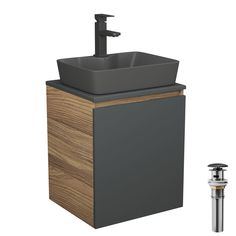 Тумба Bau Dream Blackwood 50 графит,раковина BAU Cerama,смеситель Hotel Black,выпуск Bauedge
