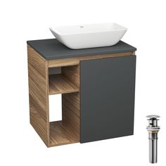 Тумба Bau Dream Blackwood 60 графит,раковина BAU Spectrum mini 47х24 выпуск клик клак Bauedge