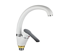 Смеситель для кухни potato с высоким поворотным изливом, покрытие белый с хромом