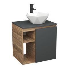 Тумба Bau Dream Blackwood 60,графит,раковина BAU Crystal 40х40,смеситель Hotel Black Bauedge