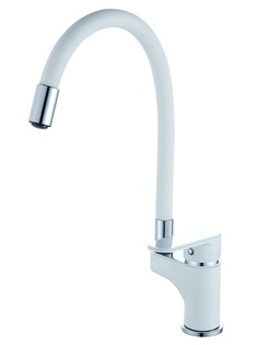 Смеситель для кухни Diadonna с силиконовым изливом, картридж 35 мм, белый с хромом