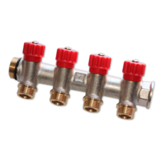 Коллектор Geschaften GS1135-04 на 4 выхода с вентилями 3/4"х1/2" под плоскую прокладку