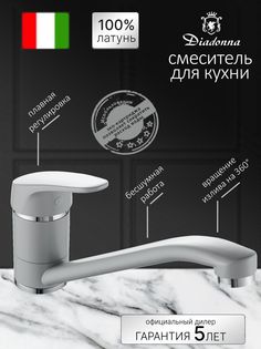 Смеситель для кухни Diadonna с длинным изливом, картридж 40 мм, светло-серый