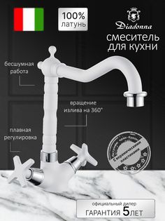 Смеситель для кухни Diadonna с высоким изливом, керамические кран-буксы, белый