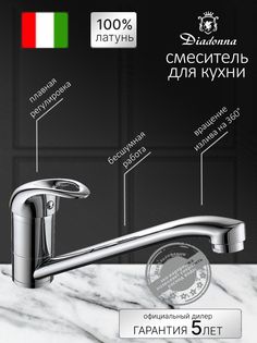 Смеситель для кухни Diadonna с длинным поворотным изливом, картридж 35 мм, хром