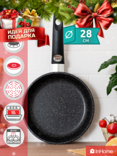Сковорода InHome IVFS 28 см + съемная ручка, серия Stone Power Гранит