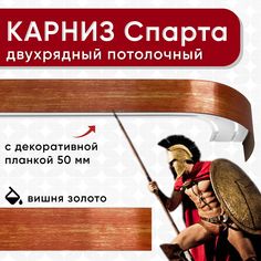 Карниз 2хрядный Уют потолочный с блендой 50 мм, шинный, ИЗ 2х ЧАСТЕЙ вишня/золото 280см