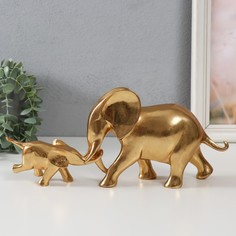Сувенир полистоун Слониха со слонёнком золото набор 2 шт 32х6,6х13 см No Brand