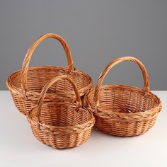Набор корзин 3 шт, 40х34х14/32 см, 34х29х13/30 см, 30х24х12/28 см, ива No Brand