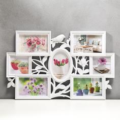 Фоторамка пластик на 7 фото 10х10, 10х15 см "Птица и шиповник" белый 33,5х52 см Buy House