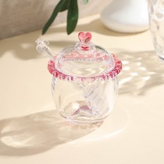 Баночка стеклянная для мёда и варенья c ложкой «Розе» 9,5x12 см No Brand