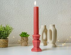 Декоративная свеча с гранёным основанием, светло-терракотовая, парафин, 25 см, Kaemingk