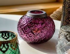 Винтажный подсвечник стекло, фиолетовый, 15х11 см, SHISHI