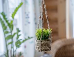 Искусственное растение COZY GREENS в подвесном джутовом кашпо, модель: травянистое, пласт Kaemingk