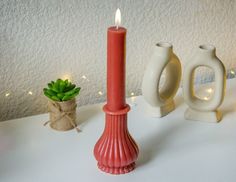 Декоративная свеча с рифлёным основанием, светло-терракотовая, парафин, 25 см, Kaemingk