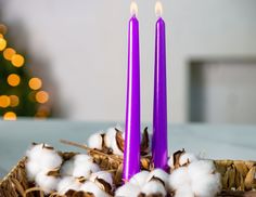 Свечи античные, сиреневые металлик, 2.3х25 см (упаковка 2 шт.), Омский Свечной