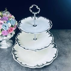 Трехъярусная фруктовница этажерка Lenardi Argento фарфор