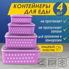 Контейнер для пищевых продуктов "Лучистый пятнистый" №3, 4шт, сиреневый Takara