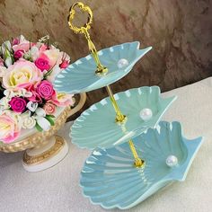 Трехъярусная фруктовница этажерка Lenardi Перламутр фарфор