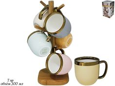 Набор из 6 штук Кружка Lenardi на подставке 300мл, фарфор