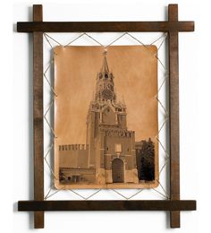 Картина BoomGift Спасская башня Москва гравировка на натуральной коже
