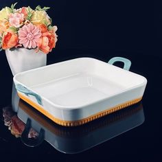 Салатник квадратный с ручками Lenardi 26см, фарфор
