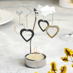 Подсвечник Карусель с сердцами, 9731536, серебрянная, металл No Brand