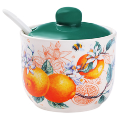 Сахарница Appetite Orange fruit керамика300мл с ложкой