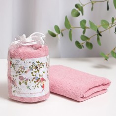Полотенце подарочное Этель "Цветочного настроения" цвет пудра, 50х90см, 100% хлопок, 340 г