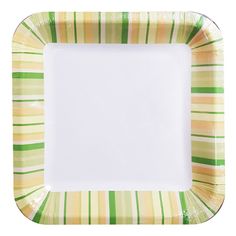 Тарелки одноразовые Зеленые полоски квадрат бумажные 20 х 20 см 6 шт Без бренда