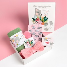 Набор подарочный Самая красивая кошечка полотенце и акс No Brand