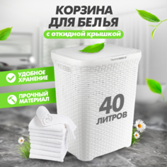 Корзина для белья Violet контейнер для хранения с крышкой 38х29х48см 40л белый