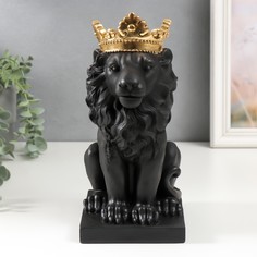 Сувенир полистоун подсвечник "Чёрный лев в золотой короне" 24,5х14х11,5 см No Brand