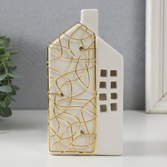 Подсвечник керамика металл на 1 свечу Дом белый с золотом 9х6,3х16,7 см No Brand