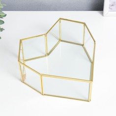 Шкатулка стекло с металлическим каркасом Сердце с гранями золото 9,5х21х21 см No Brand