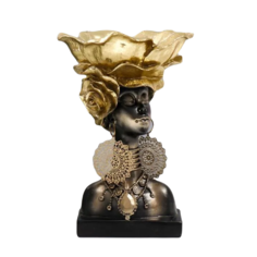 Фигурка интерьерная из полистоуна подставка Африканка с золотым цветком на голове 24х15,5х No Brand