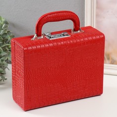 Шкатулка кожзам для украшений Кейс. Кожа крокодила красная 18,5х24х9 см No Brand