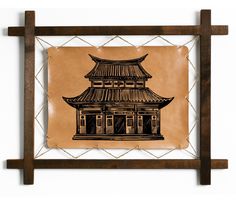 Картина BoomGiftЯпонский домик, гравировка на натуральной коже