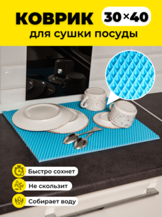 Коврик для сушки посуды EVKKA ромб голубой 30х40