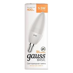 Лампы светодиодные Gauss Basic E14 5,5 Вт 3000 К свеча матовые 3 шт
