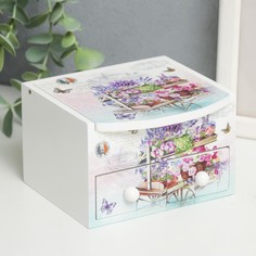 Шкатулка дерево с зеркалом "Тележка с цветами" 10,5х10,8х7 см No Brand
