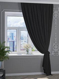 Штора Портьера 1001 ШТОРА, Канвас, 270х400см, Чёрный, для гостиной, спальни