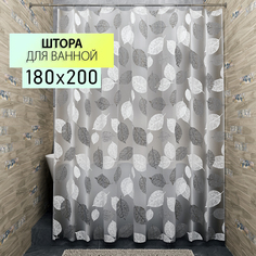 Штора для ванной 180х200 HARVEX с прозрачными кольцами, листок