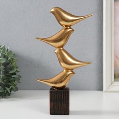 Сувенир полистоун Четыре золотых птички - пирамида 14х5х25 см No Brand